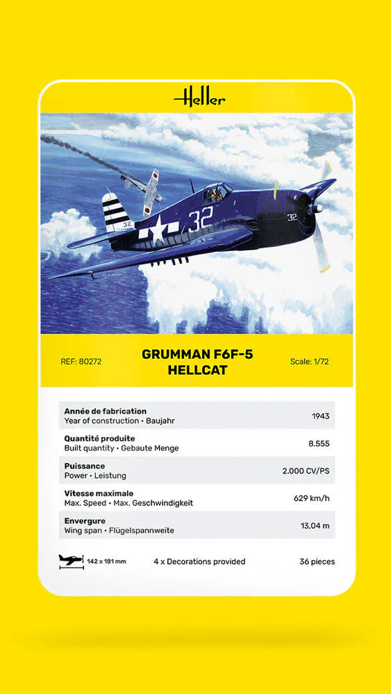 Heller 1/72 F6F Hellcat Plastic Model Kit - Image 3