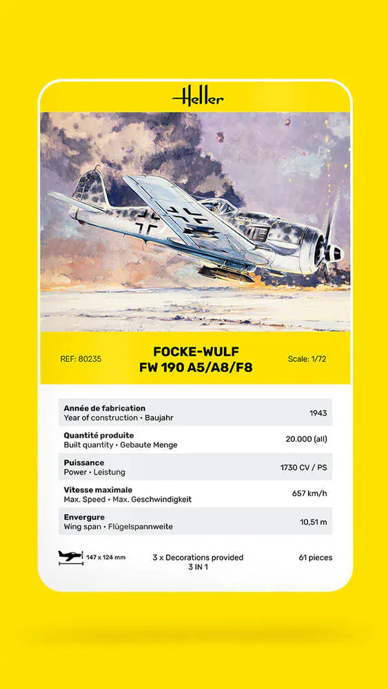 Heller 1/72 Focke-Wulf Fw190 A5/A8/F8 Plastic Model Kit - Image 3