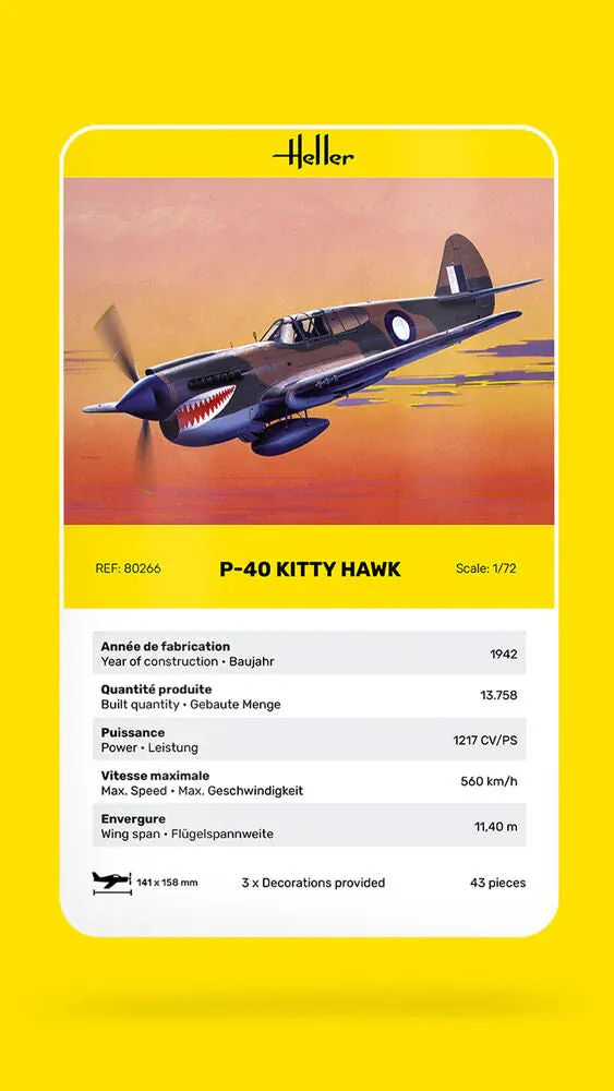 Heller 1/72 P-40E Kitty Hawk with RAAF Decals Plastic Model Kit - Image 3