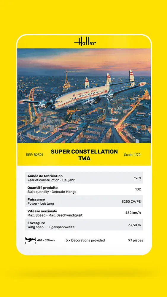 Heller 1/72 Super Constellation TWA Plastic Model Kit - Image 3