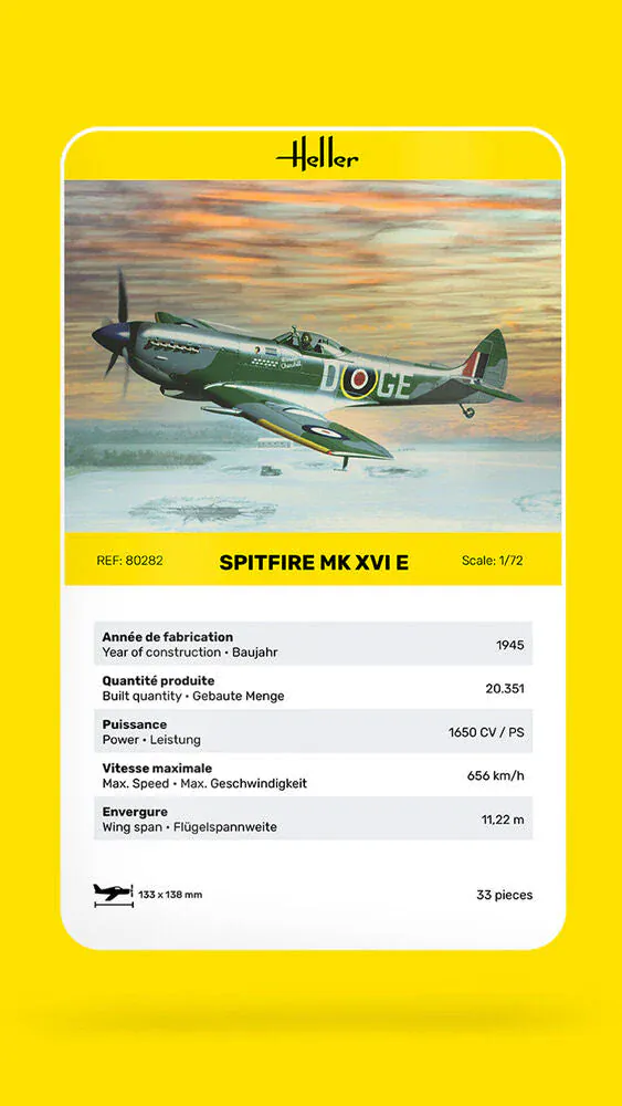 Heller 1/72 Supermarine Spitfire Mk.XVI Plastic Model Kit - Image 3