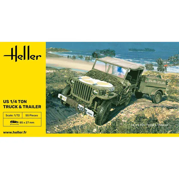 Heller 1/72 US 1/4 Ton Willys Truck & Trailer Plastic Model Kit - Image 2