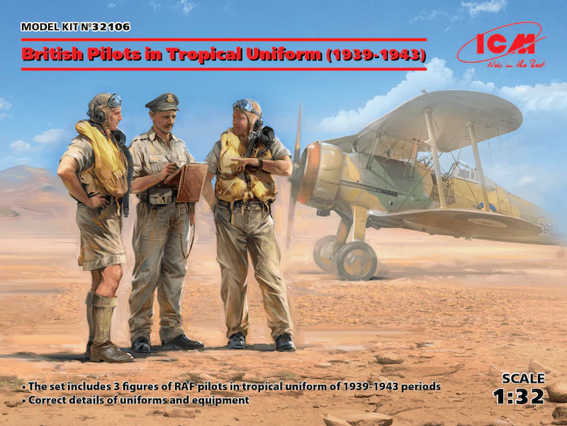 ICM 1/32 British Pilots in Tropical Uniform (1939-1943) (3 Figures) Plastic Model Kit