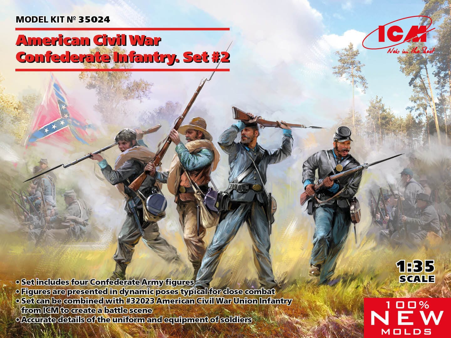 ICM 1/35 American Civil War Confederate Infantry. Set #2 Plastic Model Kit