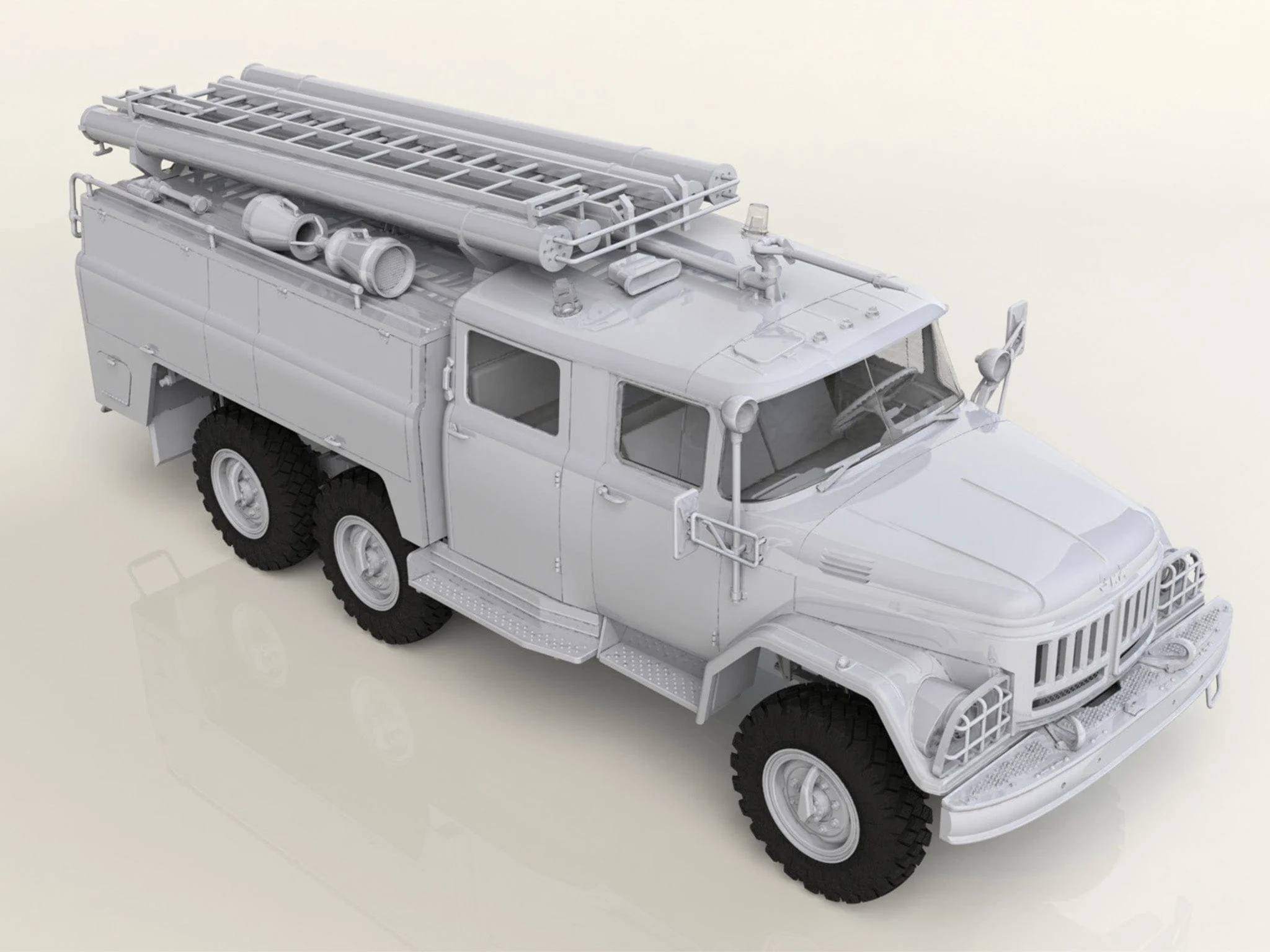 ICM 1/35 Chernobyl#2. Fire Fighters (AC-40-137A firetruck & 4 Figures & diorama base with background) Plastic Model Kit - Image 2