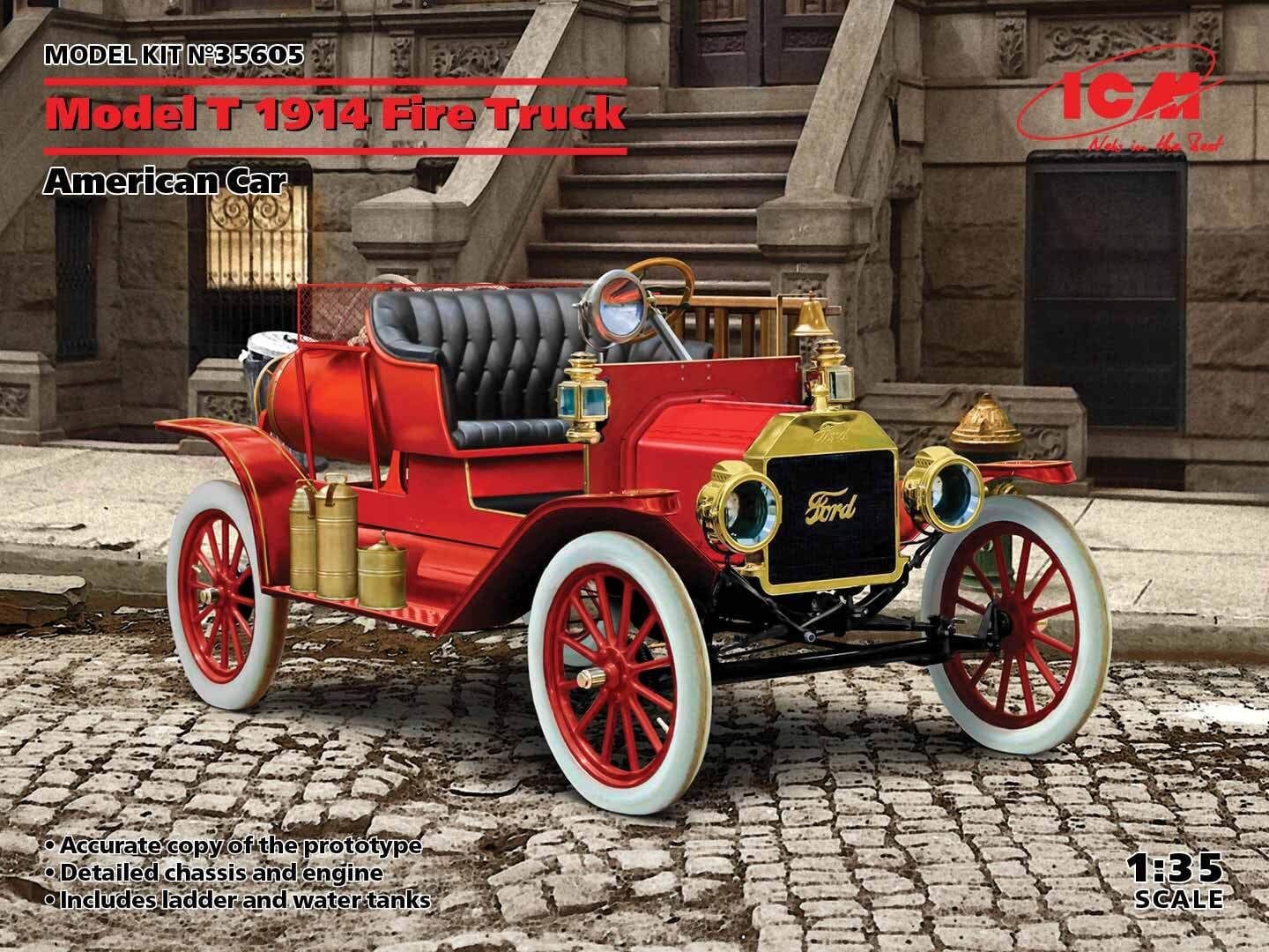 ICM 1/35 Model T 1914 Fire Truck American Car Plastic Model Kit