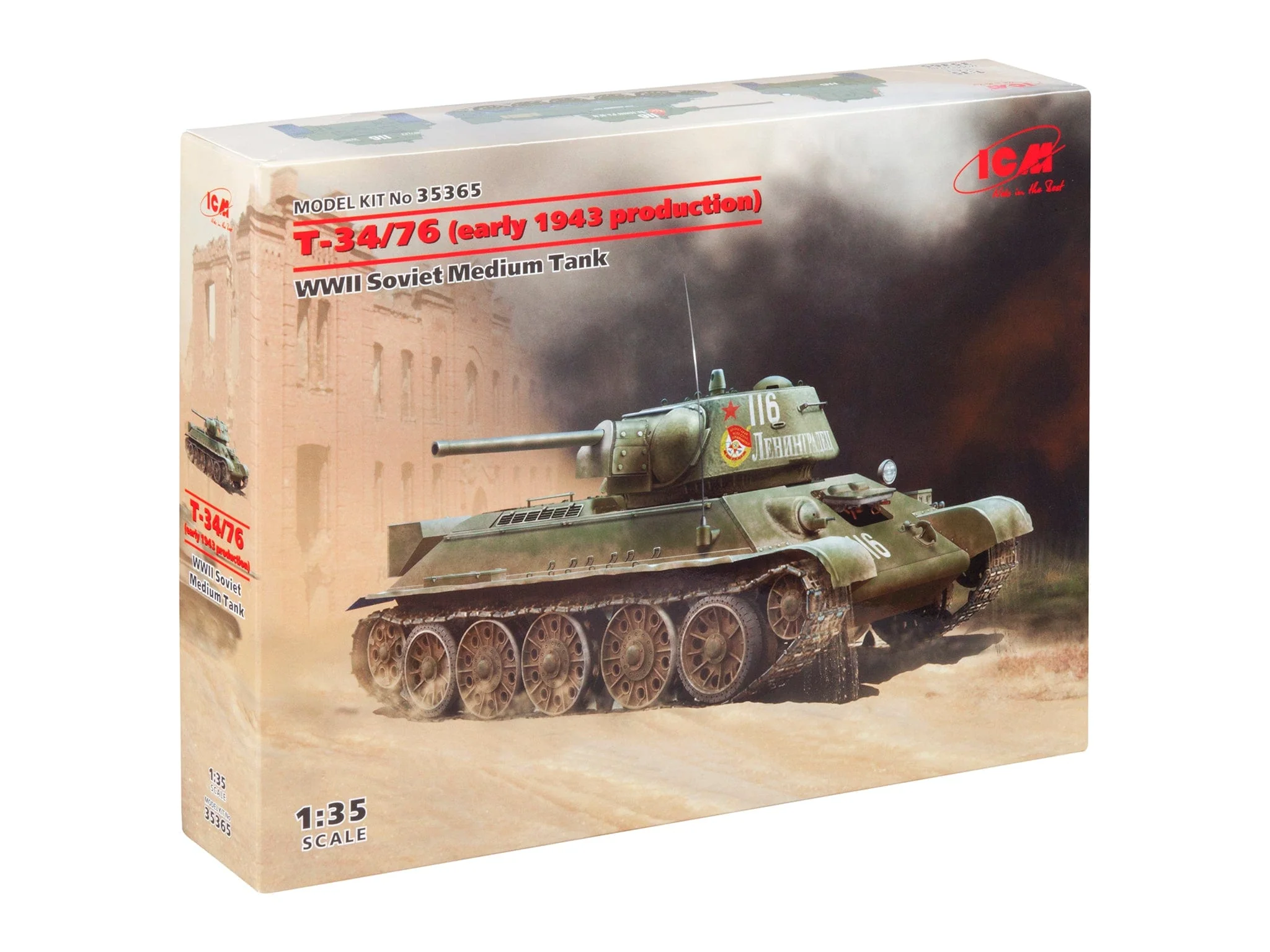 ICM 1/35 T-34/76 (Early 1943 Production) WWII Soviet Medium Tank Plastic Model Kit - Image 6