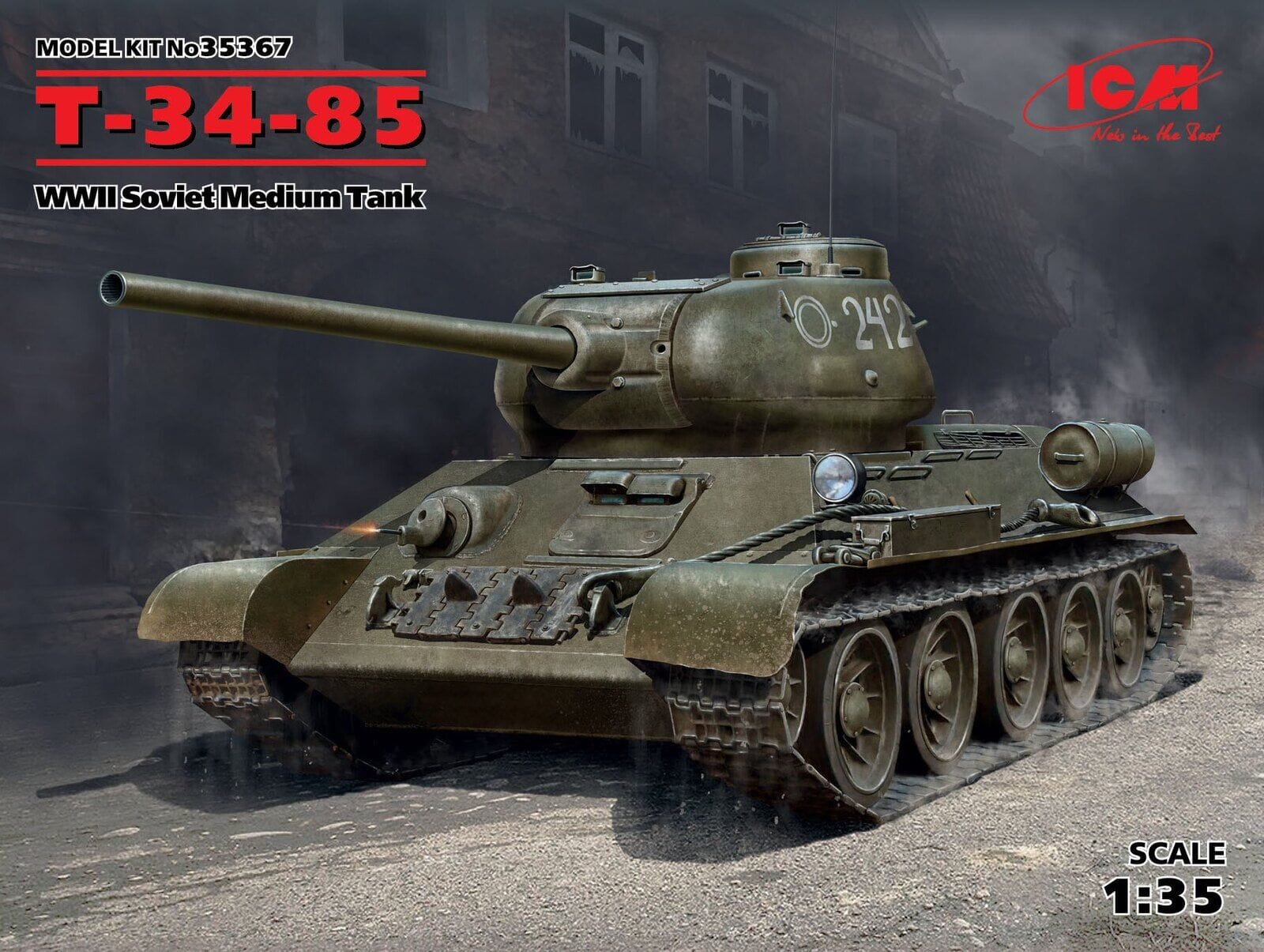 ICM 1/35 T-34-85 WWII Soviet Medium Tank Plastic Model Kit
