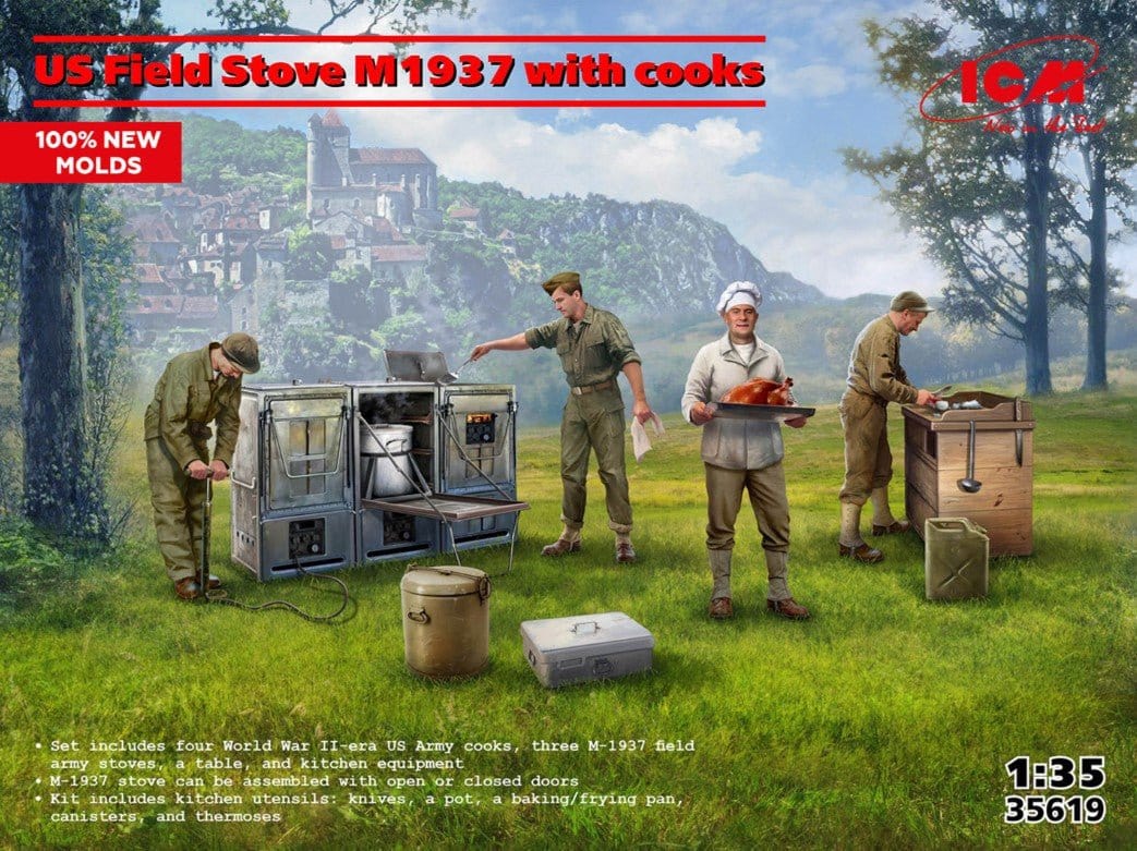ICM 1/35 US Field Stove M-1937 with cook Plastic Model Kit [35619]