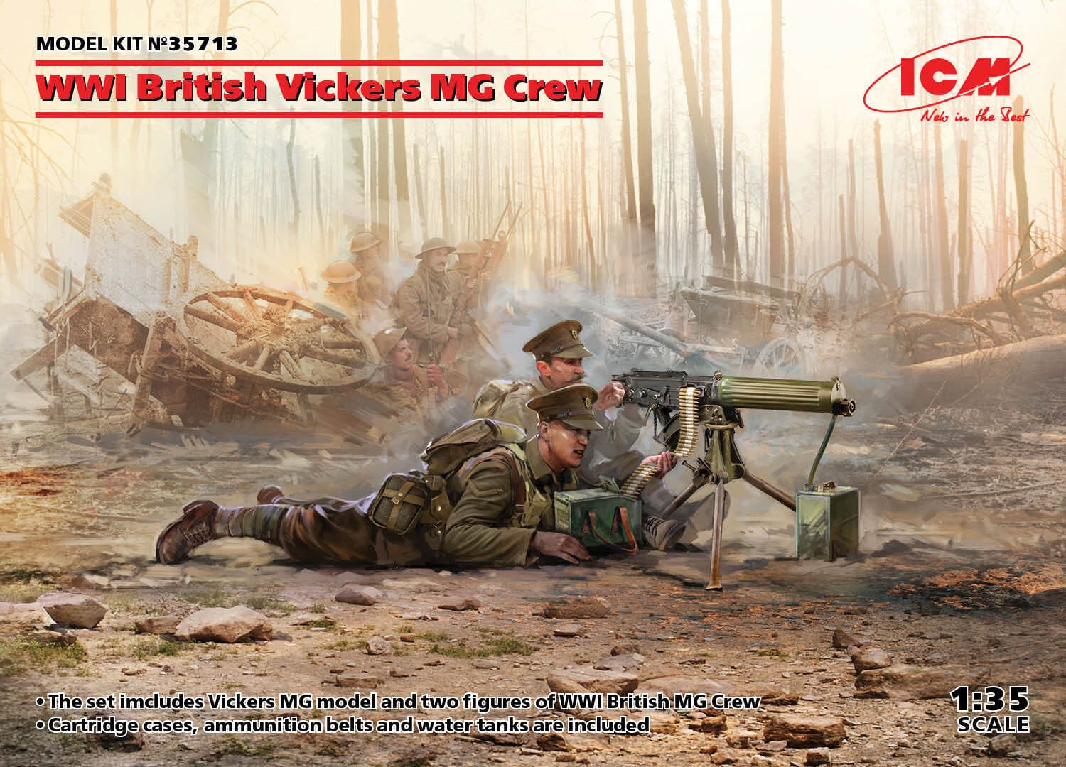 ICM 1/35 WWI British Vickers MG Crew (Vickers MG & 2 Figures) Plastic Model Kit