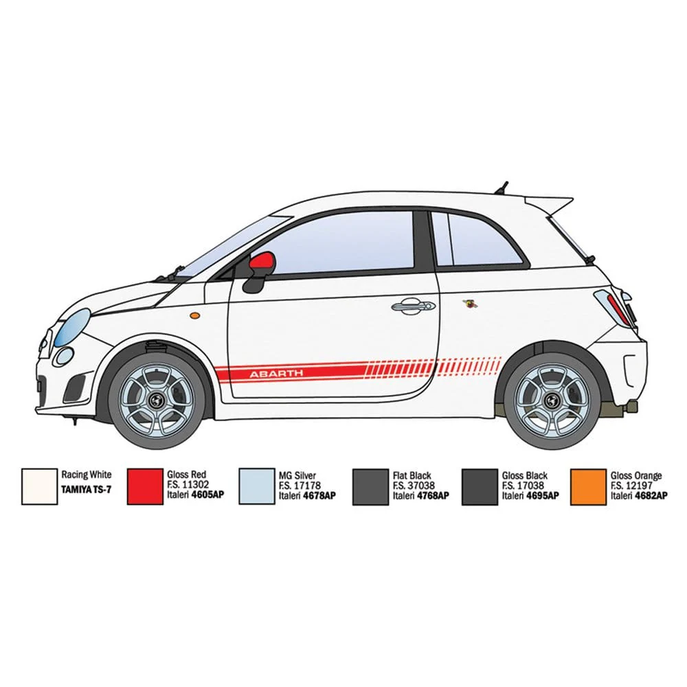 Italeri 1/24 Fiat 500 Abarth (2008) Plastic Model Kit [3674] - Image 3