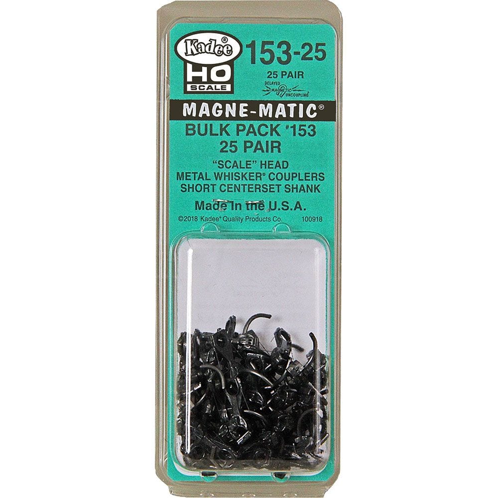 Kadee #153-25 HO Scale Bulk Pack - 25 pair 153 Scale Whisker Metal Couplers - Short (1/4") Centerset Shank