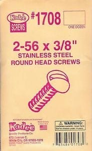 Kadee #1708 Screws Stainless Steel 2-56 x 3/8in