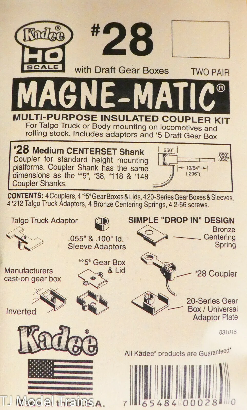 Kadee #28 HO Scale 20-Series Plastic Couplers with Gearboxes - Medium (9/32") Centerset Shank