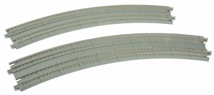 Kato N Curved Double Concrete Slab Superelevated Track - Unitrack - 16-3/8 & 15"  414 & 381mm, 45-Degree Easements (1 Left, 1 Right)