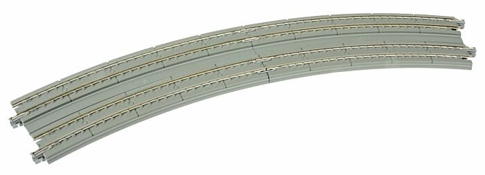 Kato N Curved Double Concrete Slab Superelevated Track - Unitrack - 16-3/8 & 15" 414 & 381mm Radius 22.5-Degree Sections pkg(2)