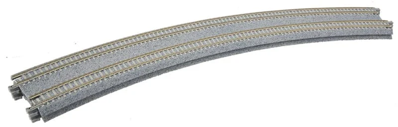 Kato N Curved Double Concrete Tie Superelevated Track - Unitrack - 18-7/8 & 17-5/8" 480 & 447mm Radius 22.5-Degree Easements, 1 Left & 1 Right