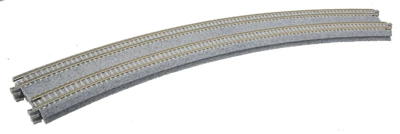 Kato N Curved Double Concrete Tie Superelevated Track - Unitrack - 18-7/8 & 17-5/8"  480 & 447mm Radius 22.5-Degree Sections pkg(2)