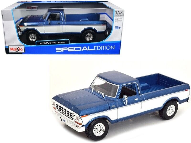 Maisto 1/18 1979 Ford F-150 Pickup Truck Blue/White Diecast Model - Image 3