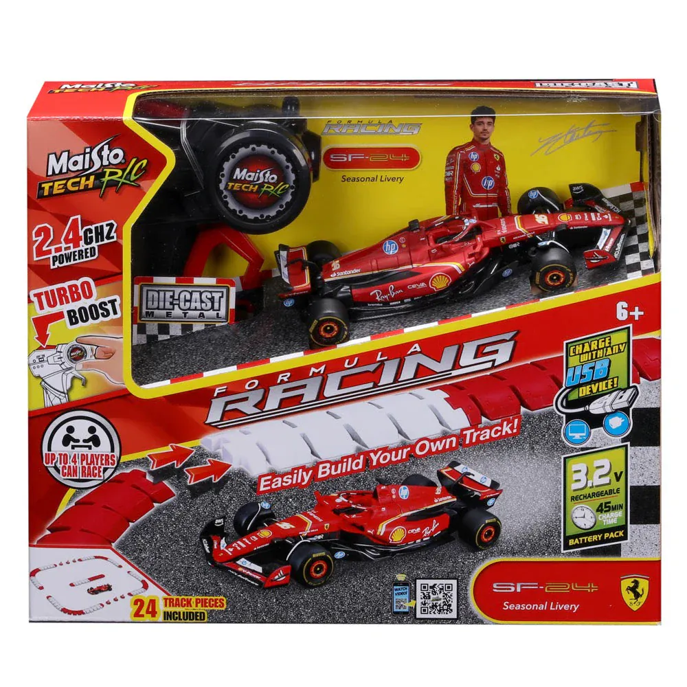Maisto Tech 1:41 Diecast F-1 2024 Ferrari SF-24 with Racing Track - Leclerc #16 RC Car