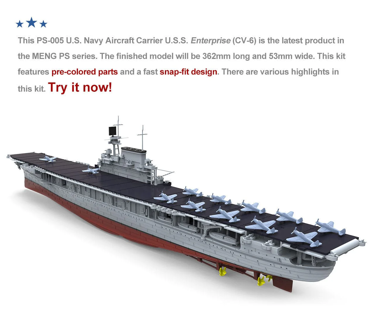 Meng 1/700 U.S. Navy Aircraft Carrier U.S.S. Enterprise (CV-6) Plastic Model Kit - Image 3