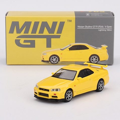 Mini GT 1/64 Nissan Skyline GT-R (R34) V-Spec Lightning Yellow Diecast Model Car