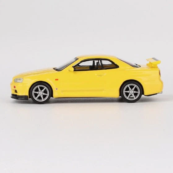 Mini GT 1/64 Nissan Skyline GT-R (R34) V-Spec Lightning Yellow Diecast Model Car - Image 2