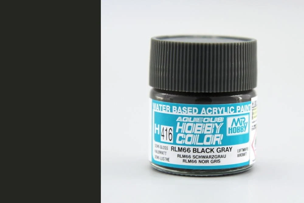 Mr Hobby Aqueous 416 Semi Gloss Rlm66 Black Grey 10ml
