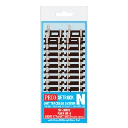 Peco ST-3002 N Scale Code 80 Short Straight (4pcs)