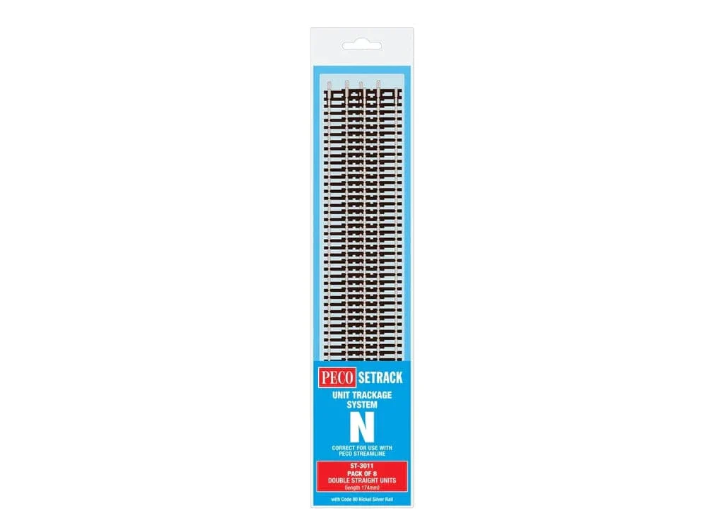Peco ST-3011 N Scale Code 80 Double Straight (8pcs)