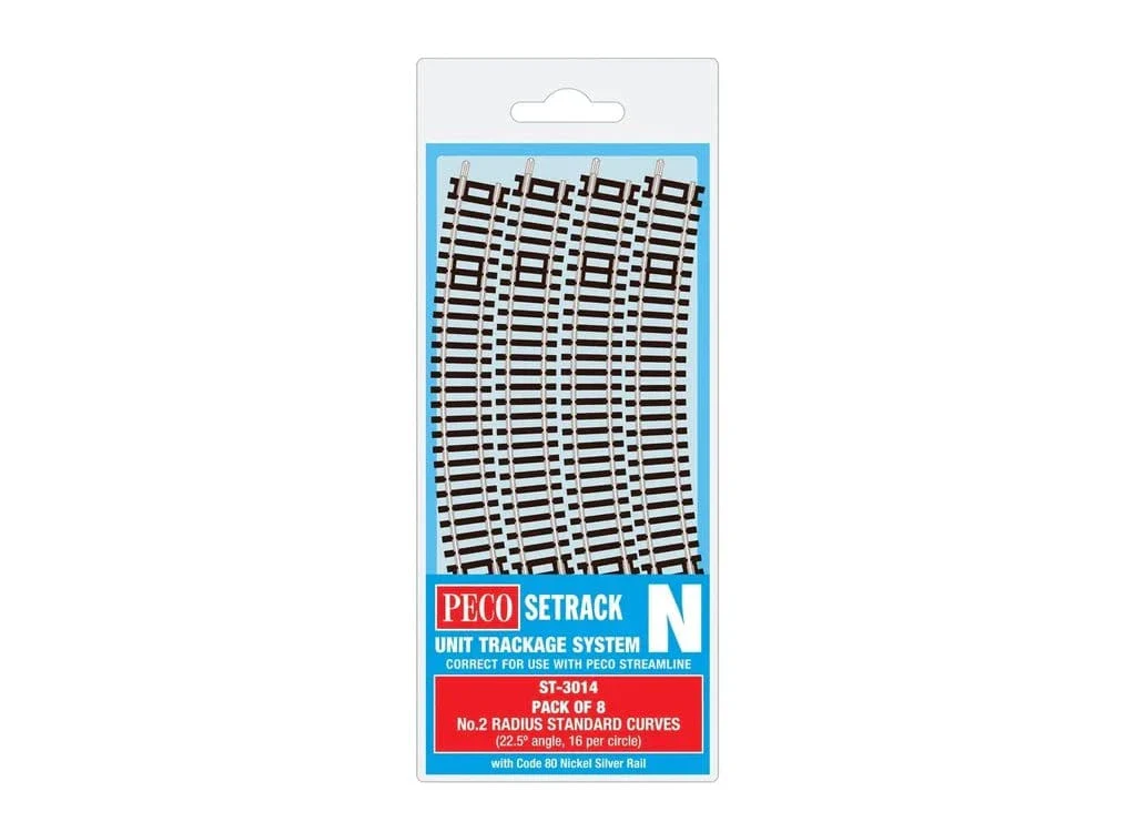 Peco ST-3014 N Scale Code 80 No.2 Radius Standard Curve (8pcs)