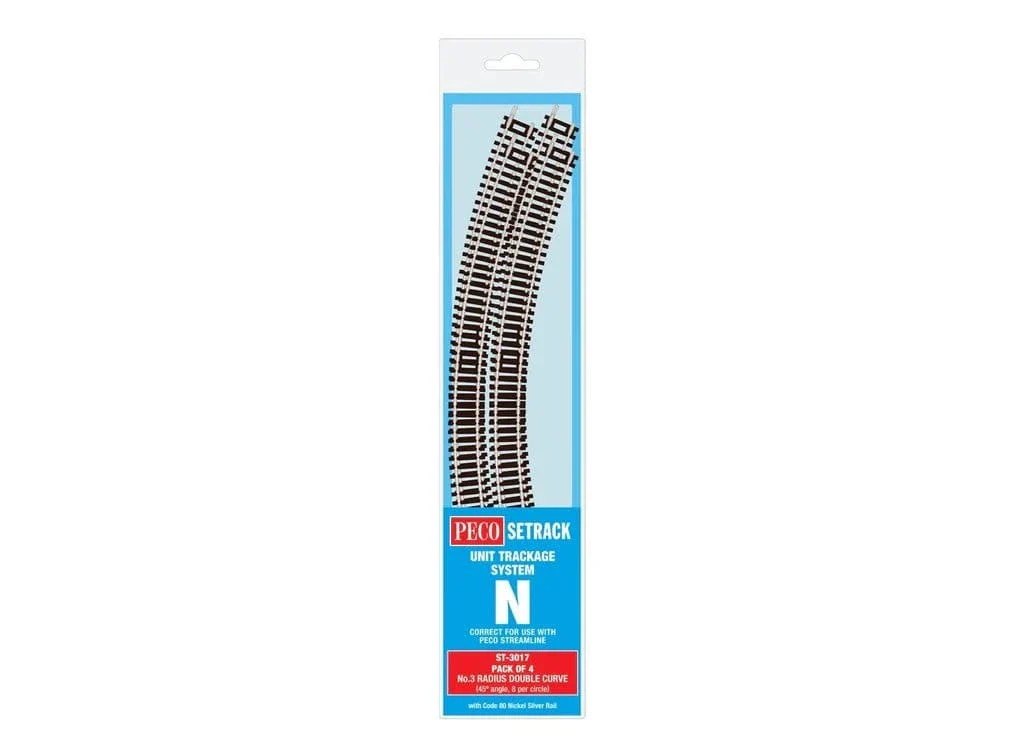 Peco ST-3017 N Scale Code 80 No.3 Radius Dbl Curve (4pcs)