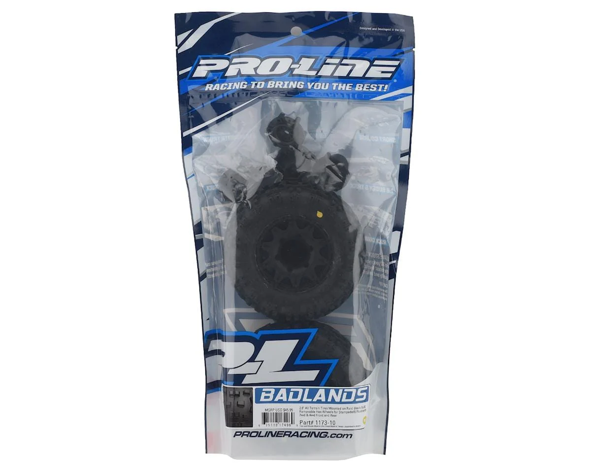 Proline Badlands 2.8in Tyres Mounted on Raid Black 6x30 Wheels, F/R, PR1173-10 - Image 4