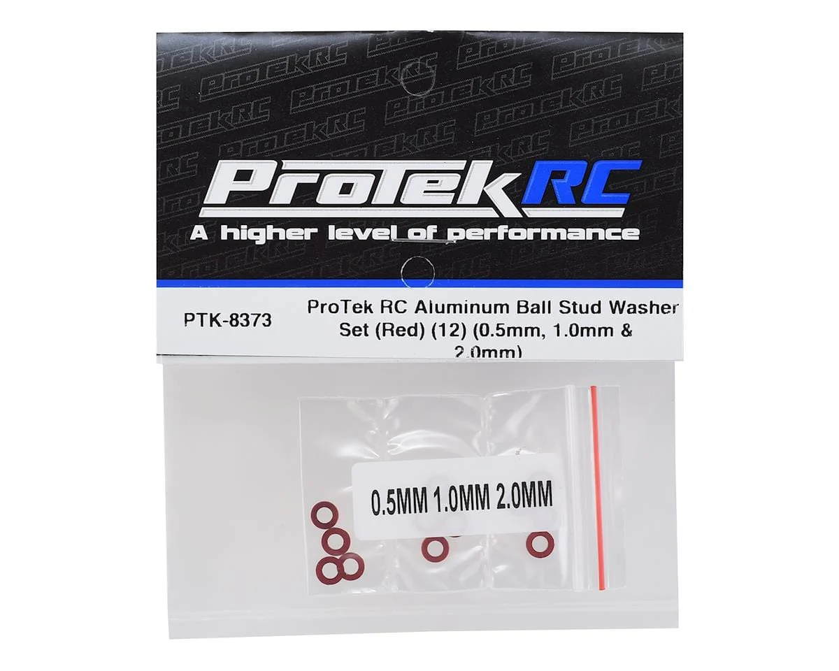 ProTek RC Aluminum Ball Stud Washer Set (Red) (12) (0.5mm, 1.0mm & 2.0mm)** - Image 2