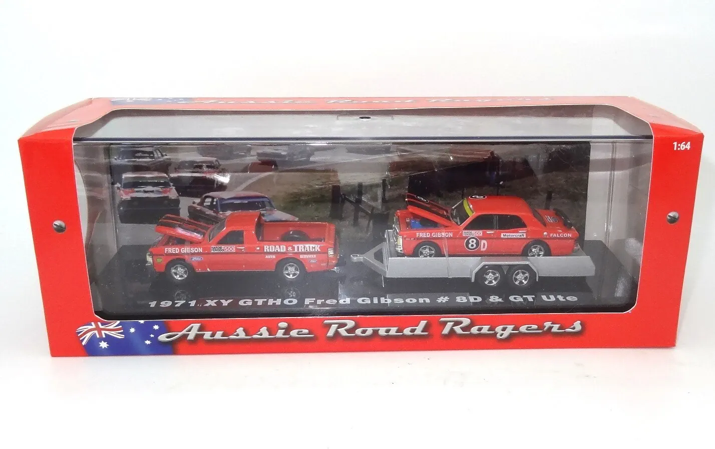 Road Ragers 1/64 1971 Fred Gibsons Falcon GT ute and GTHO III #8D Set - Image 2