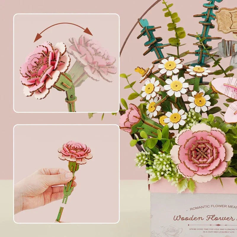 Robotime Wood Bloom Flower Basket Kit - Image 2