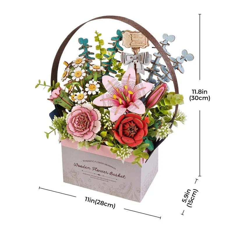Robotime Wood Bloom Flower Basket Kit - Image 3