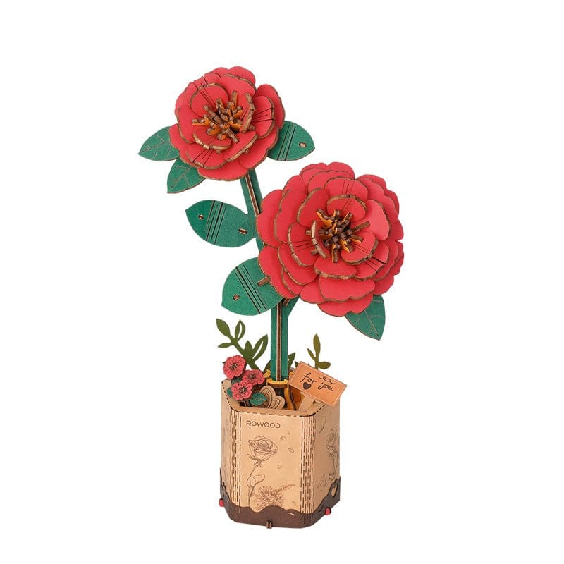 Robotime Wood Bloom Red Camelia Flower - Image 2