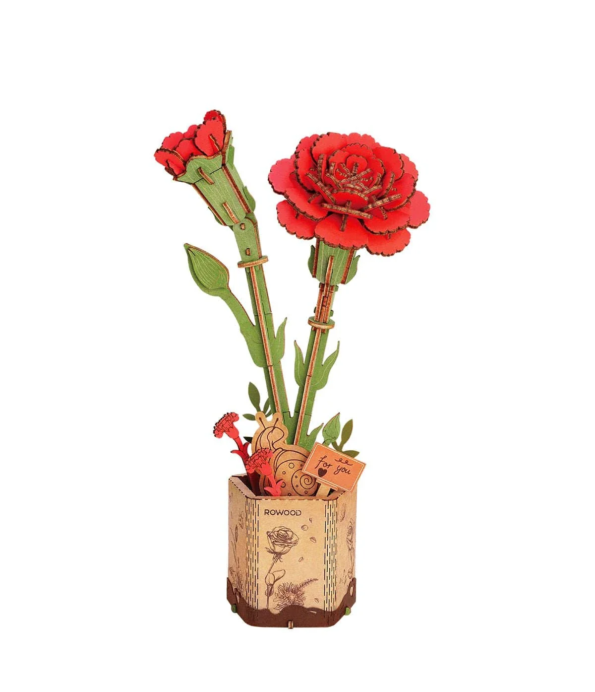 Robotime Wood Bloom Red Carnation Flower Kit [TW052] - Image 2