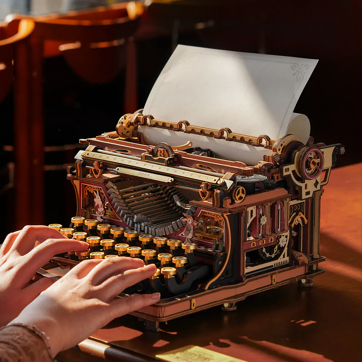 ROKR Mechanical Fairytale Typewriter Wooden Model Kit [LK703C] - Image 5