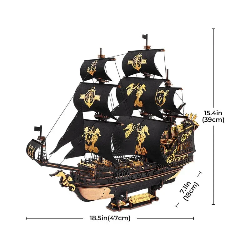 ROKR Seahorse Barque Wooden Model Kit [MCB02] - Image 5
