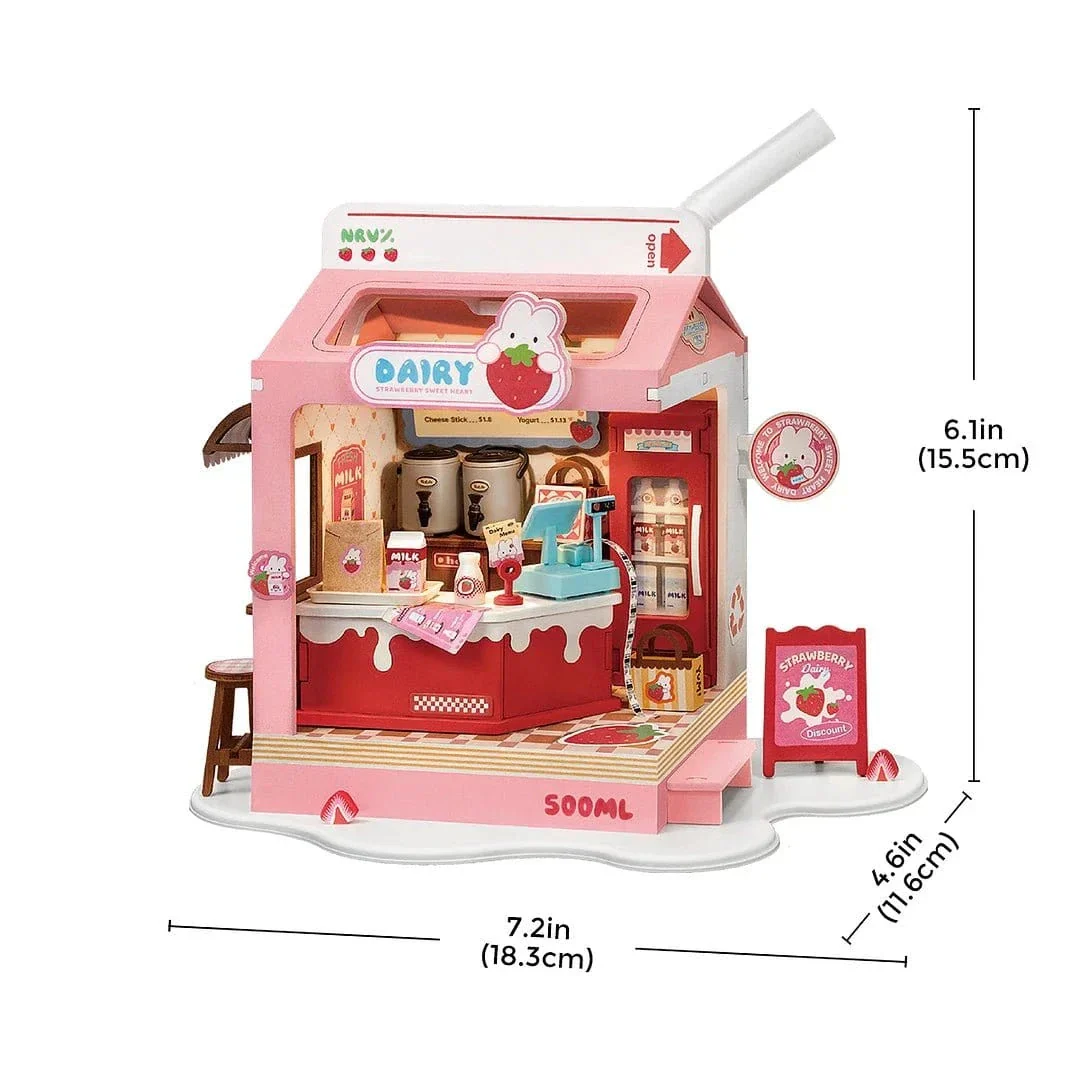 Rolife Strawberry Milk Box Shop DIY Miniature House Kit - Image 2