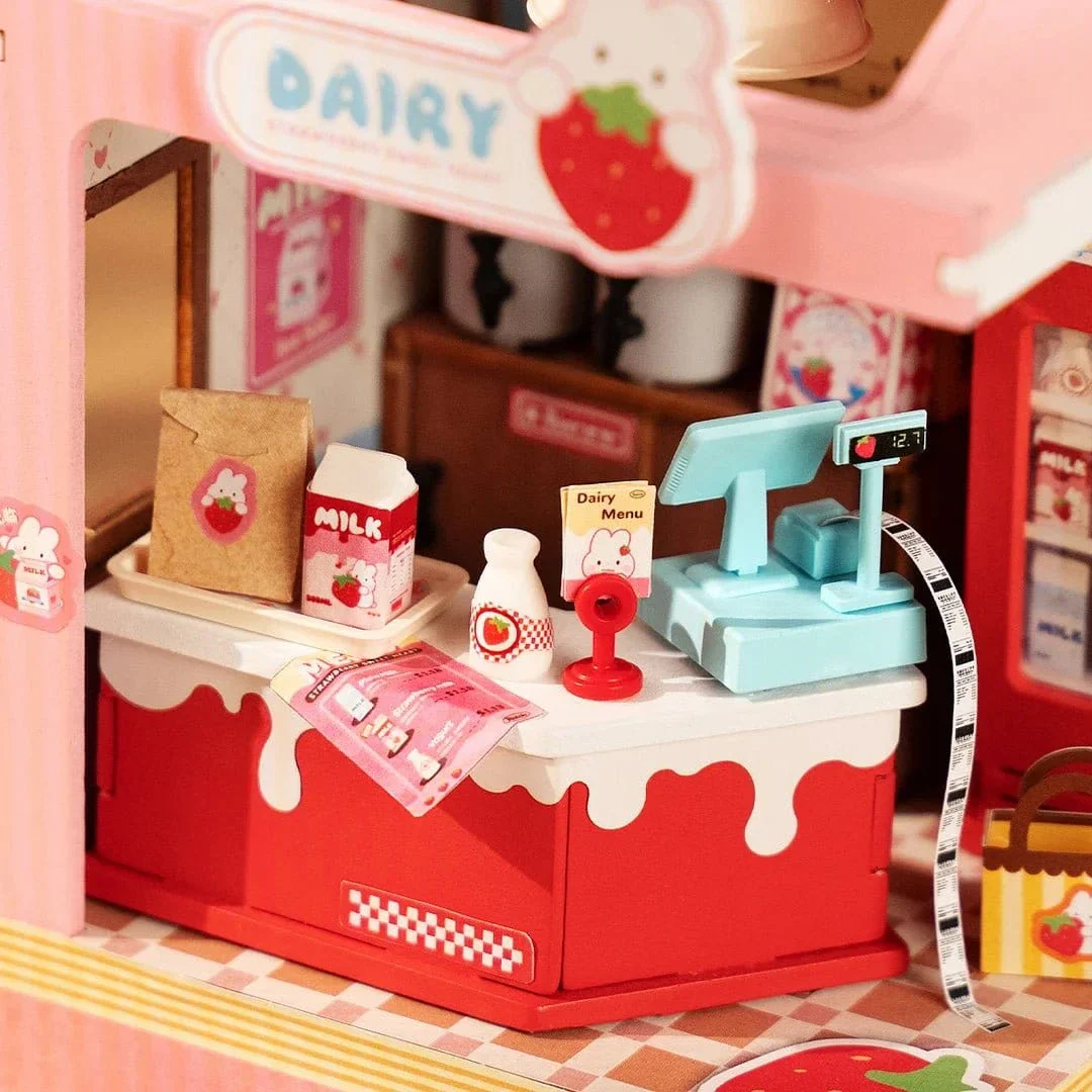 Rolife Strawberry Milk Box Shop DIY Miniature House Kit - Image 4