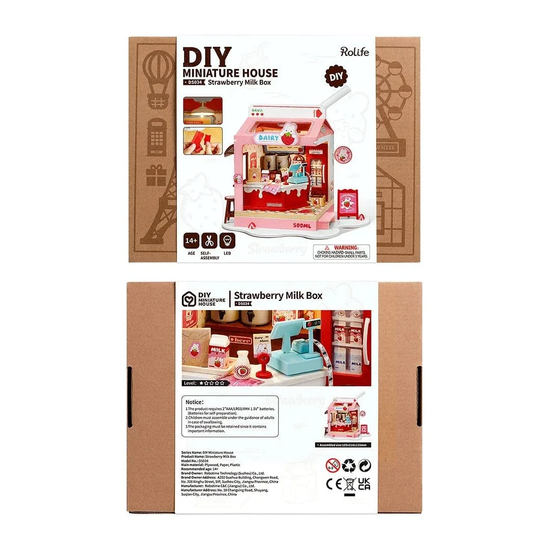Rolife Strawberry Milk Box Shop DIY Miniature House Kit - Image 5