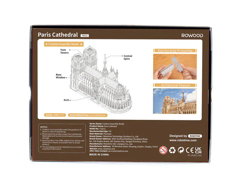 Rowood Paris Cathedral 3D Wooden Model Kit [TG511] - Image 7