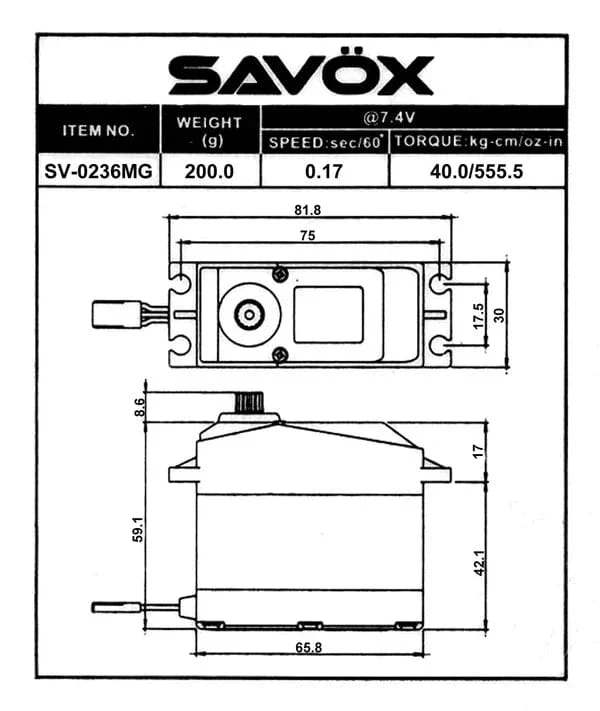 Savox Large Scale Digital 40Kg/0.17 7.4v Servo [SV0236MG] - Image 2