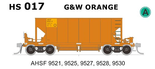 SDS HS 017 HO Scale SAR HS / AHSA Stone Hopper Wagons G&W Orange (5 Pack)