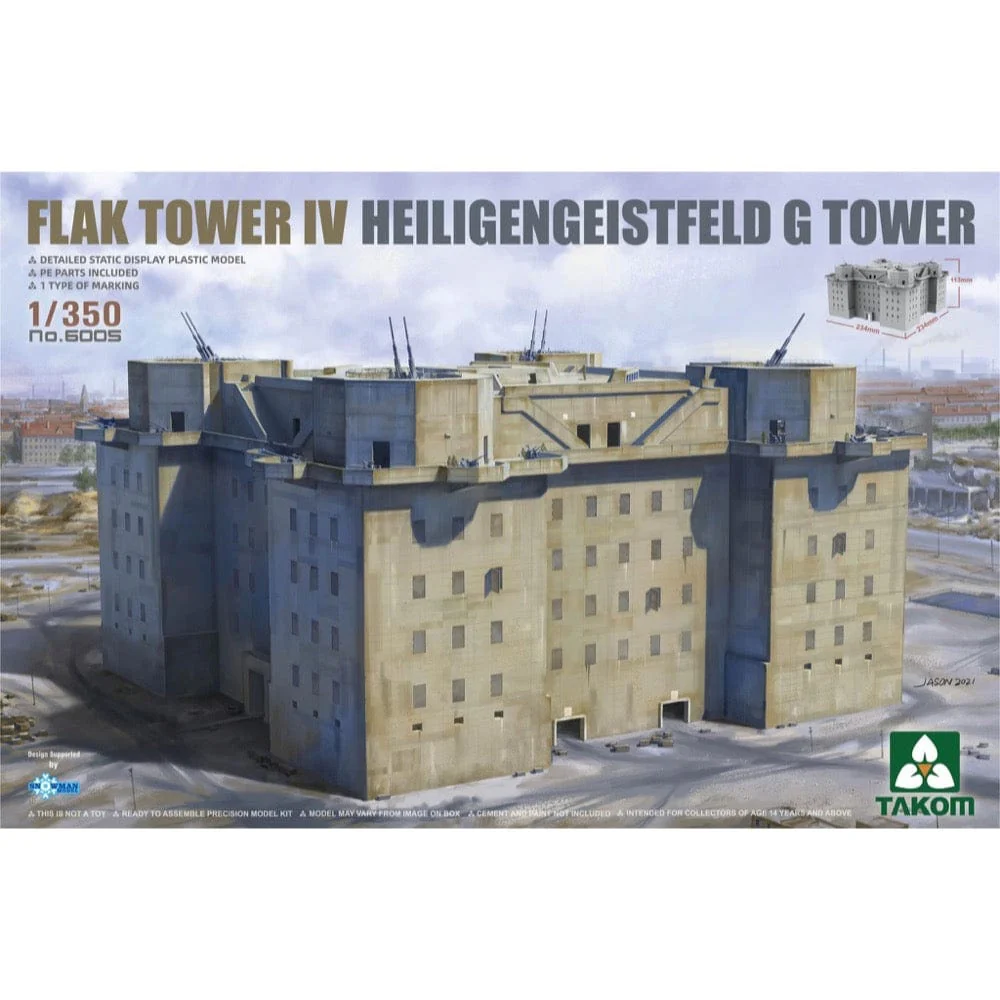 Takom 6005 1/350 Flak Tower IV Heiligengeistfeld G Tower Plastic Model Kit**