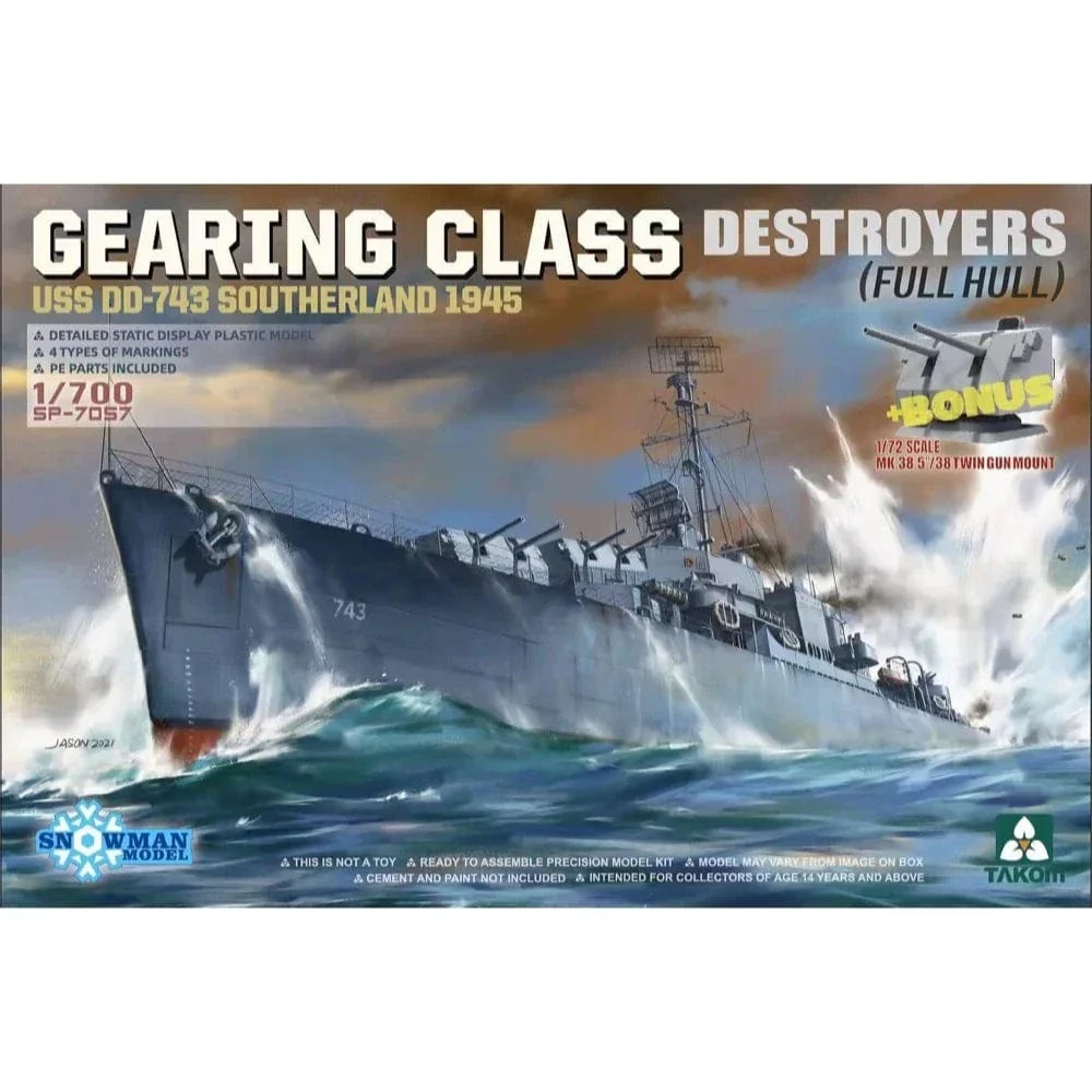 Takom SP-7057 1/700 Gearing Class Destroyer USS DD-743 Southerland 1945 Full Hull Plastic Model Kit**