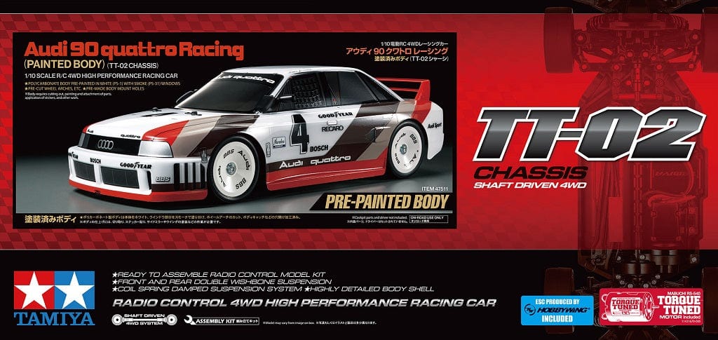 Tamiya 1/10 Audi 90 Quattro Racing TT-02 RC Car Kit - Painted Body [47511]